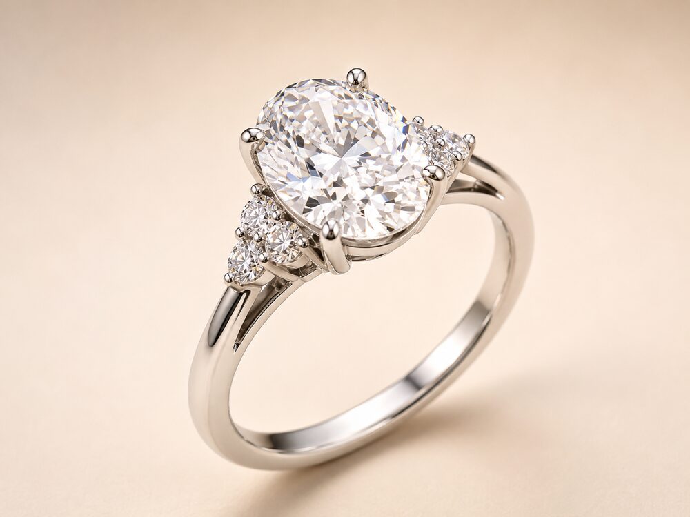 Specialdesignet oval solitaire forlovelsesring