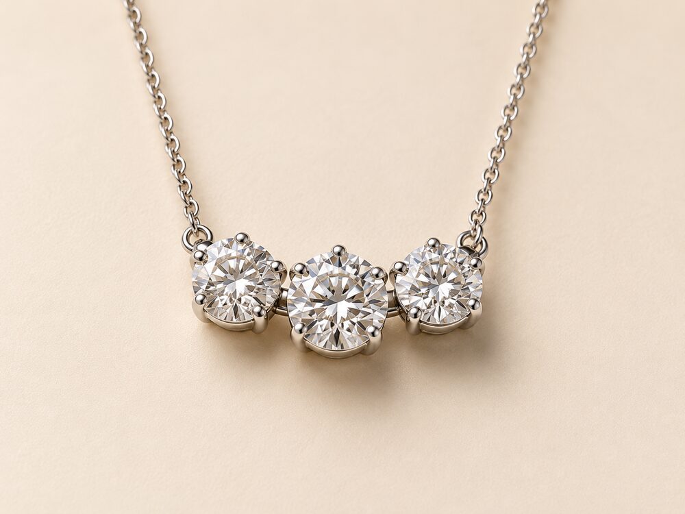 Tre-stens diamantvedhæng 6,0 ct total i 14 kt hvidguld
